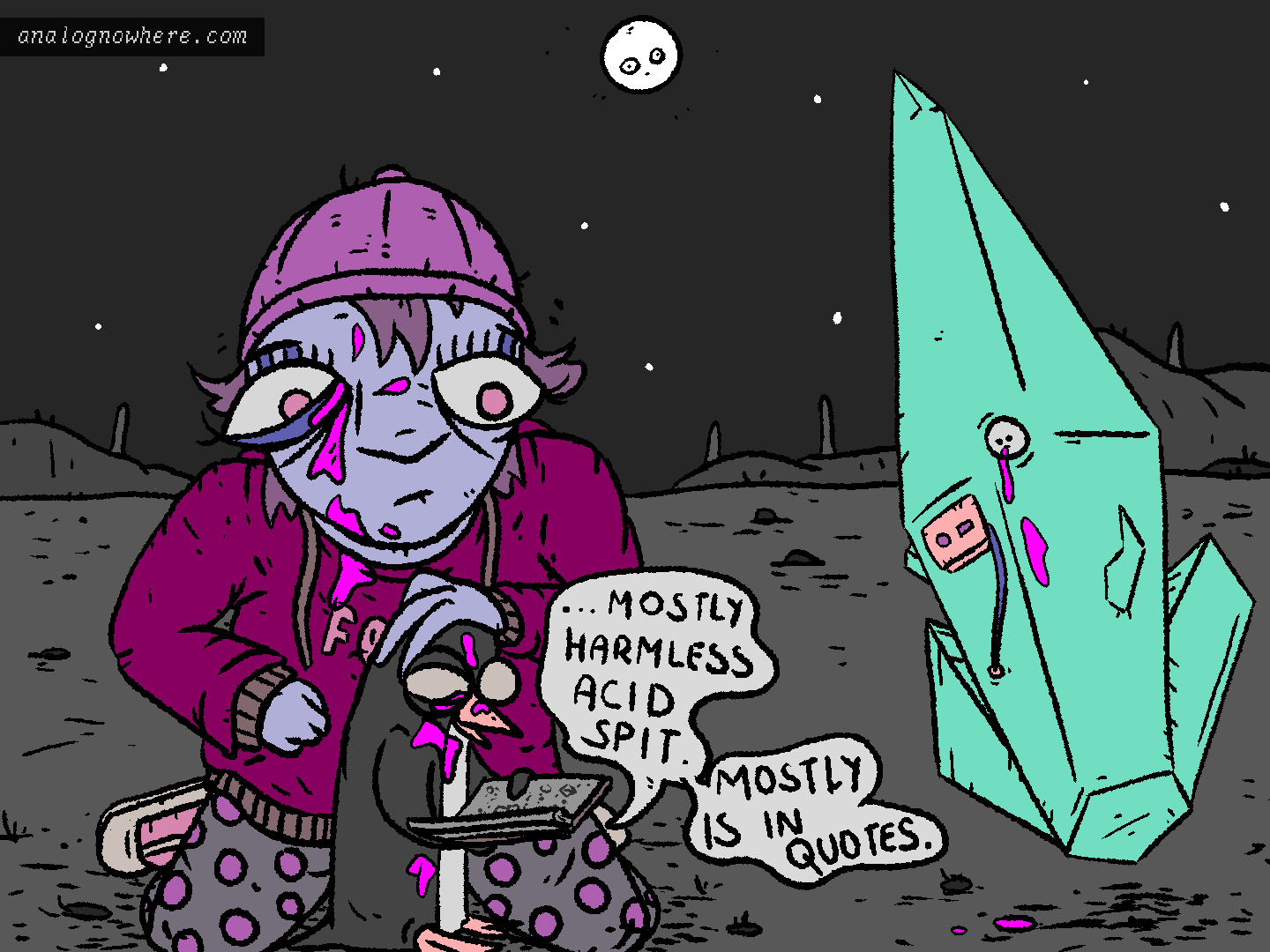 Purple and Fosschild encounter an anticonflict crystal